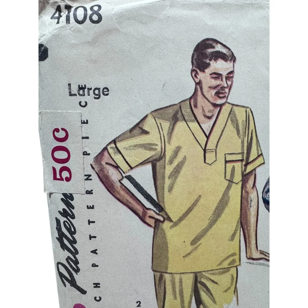 Simplicity‎ Vintage Large Men's Two-Piece Pajamas Nightshirt Sewing Pattern 4108